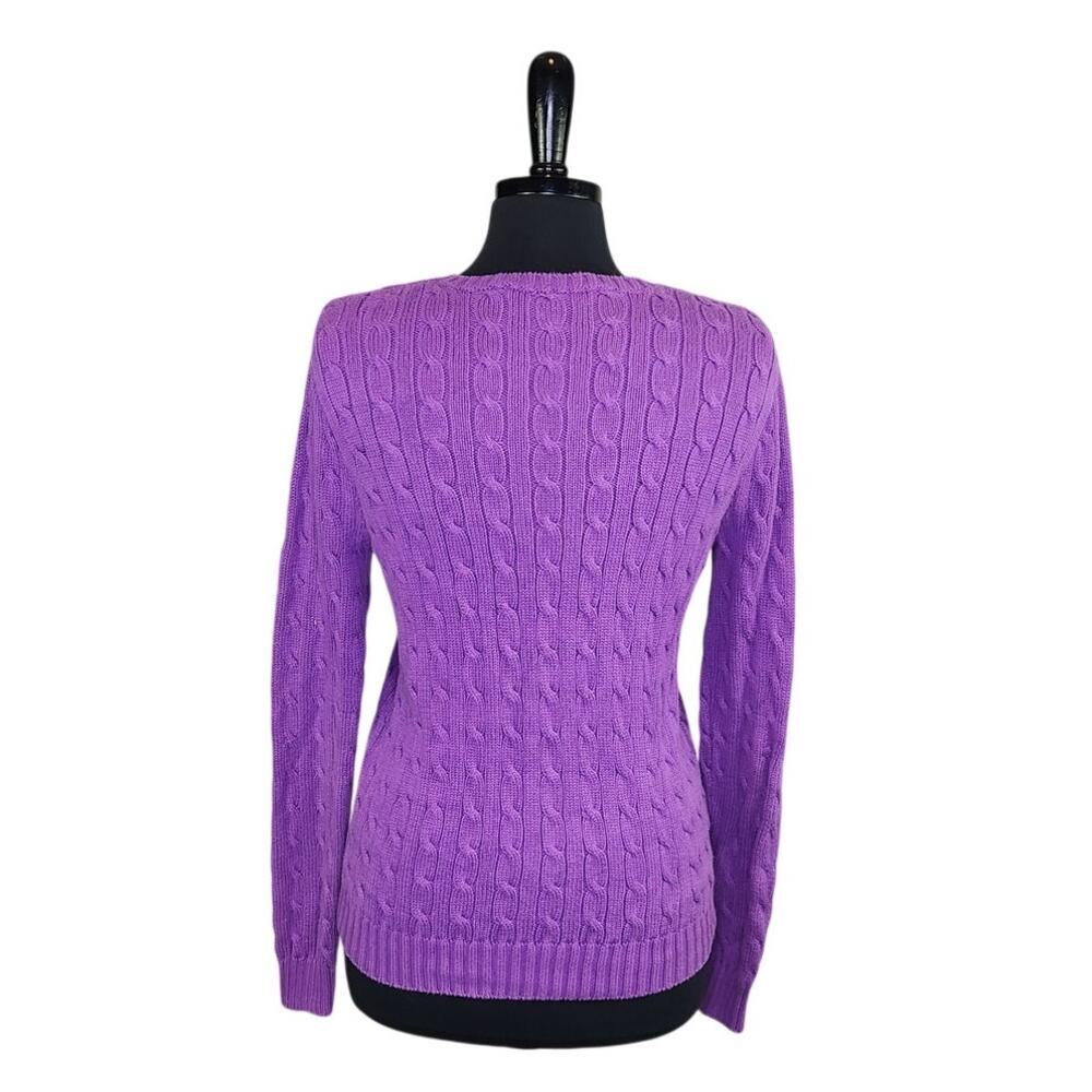 Ralph Lauren Sport 100% Cotton Sweater Purple Cable Knit V Neck XL - Picture 3 of 4